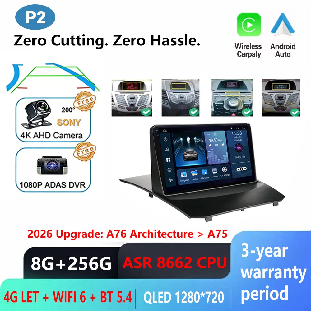 Android Car Stereo for Ford Fiesta MK6/MK7 (2009–2017) — Wireless CarPlay, Android Auto, GPS, 5G WiFi
