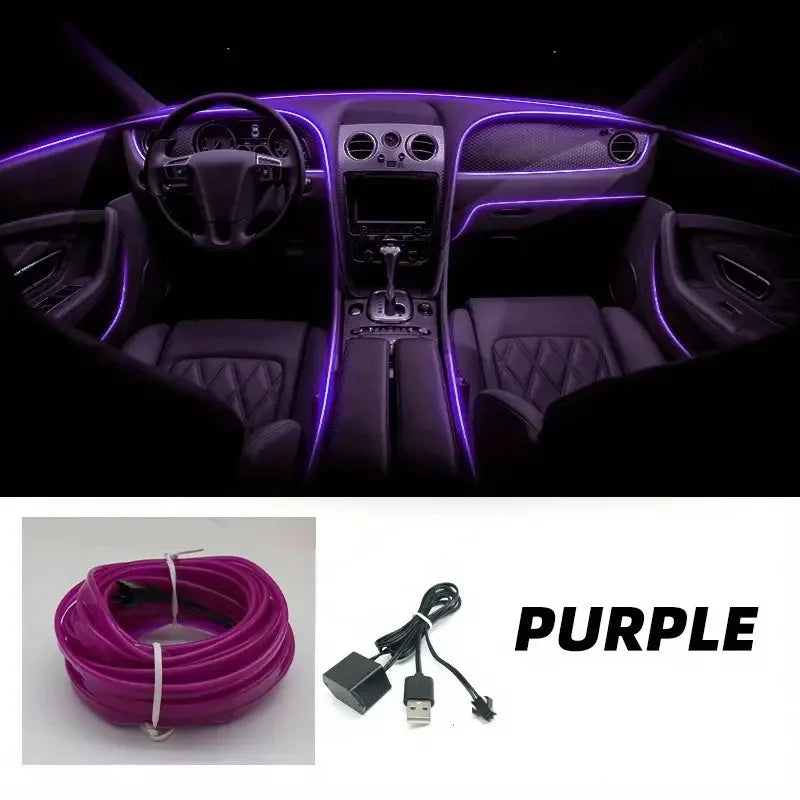 5M Car Environment El Wire LED USB Flexible Neon Interior Lights Car Decorative Accessories