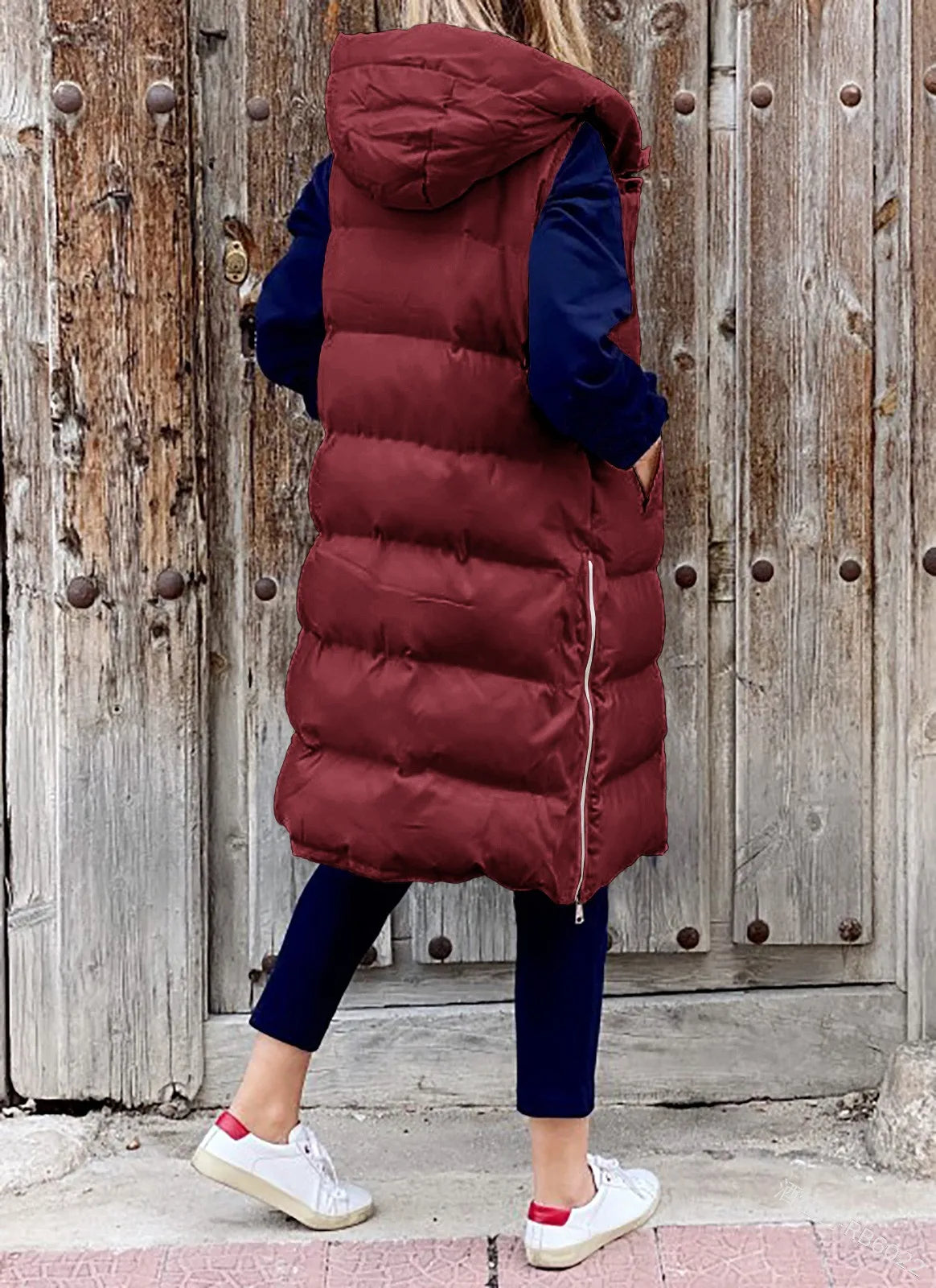 Women's Long Hooded Puffer Vest - Quilted Sleeveless Winter Coat - photo 4