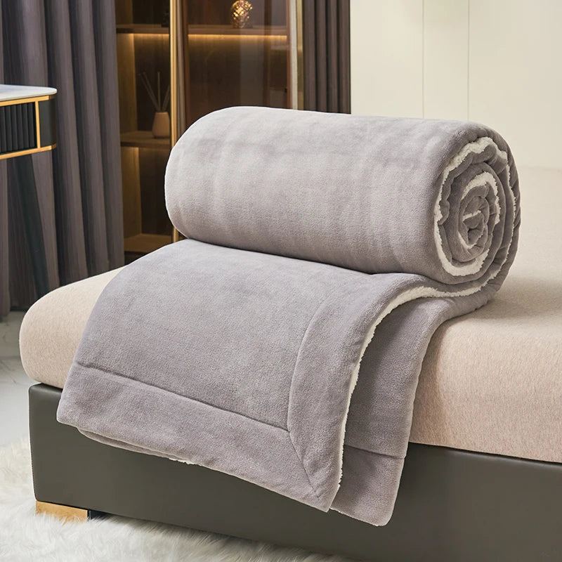 Double Layer Milk Fleece Blanket, Thick Plush Bedspread