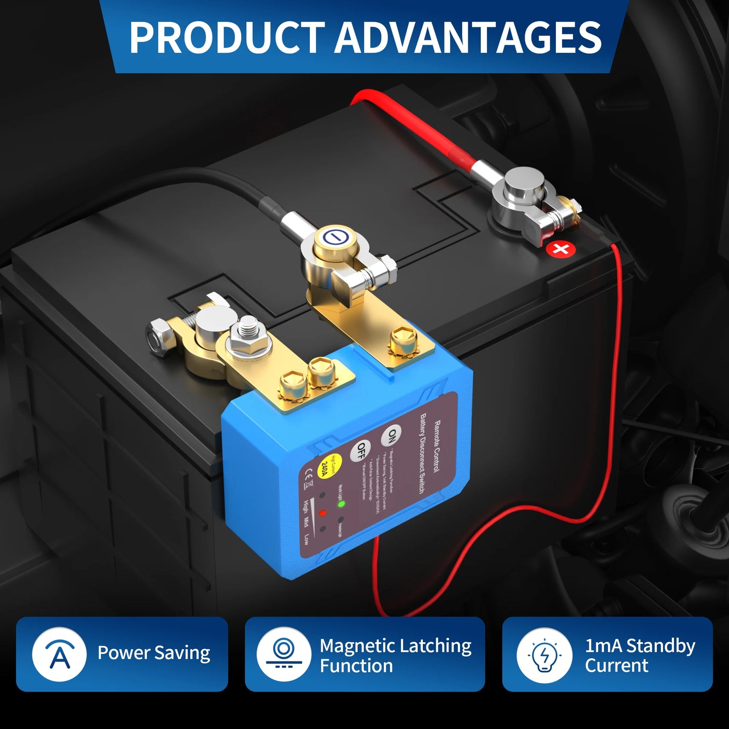 Remote Battery Disconnect Kill Switch 12V 240A - Side Mount