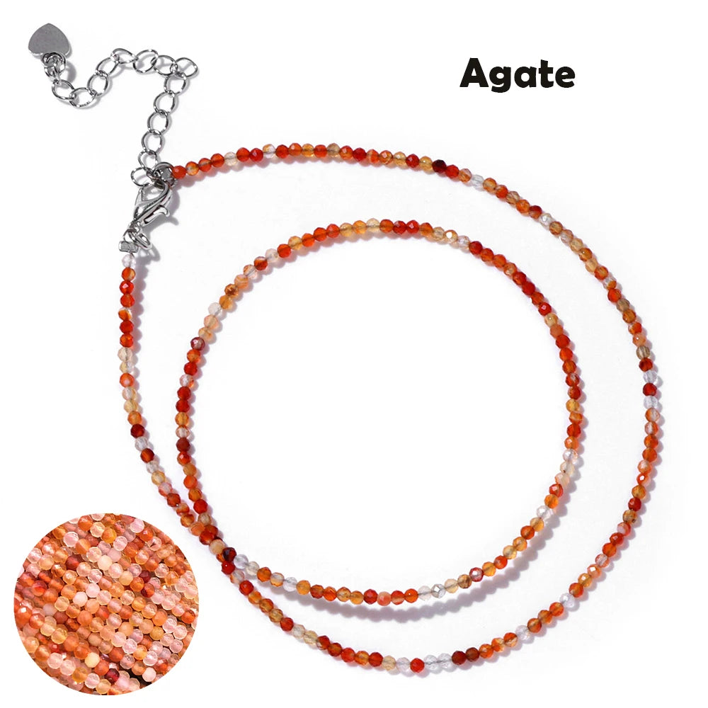 Mini Gem Stone Beaded Necklace 2mm Faceted Natural Agat Quartz Female Fashion Party Choker for Women Girl Jewelry Gift Wholesale