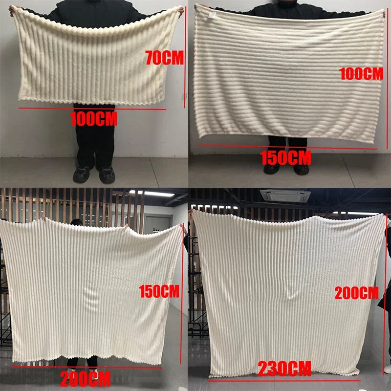 Striped Fluffy Blanket for Bed, 250 GSM Warm Throw