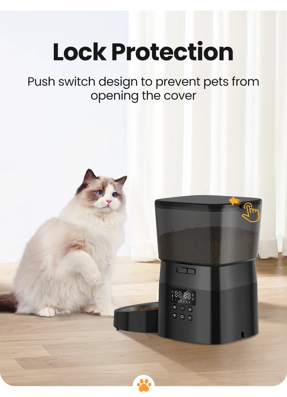 ROJECO Automatic Pet Feeder – 2L Smart Button Control Cat & Dog Food Dispenser | US/EU/KR Plug
