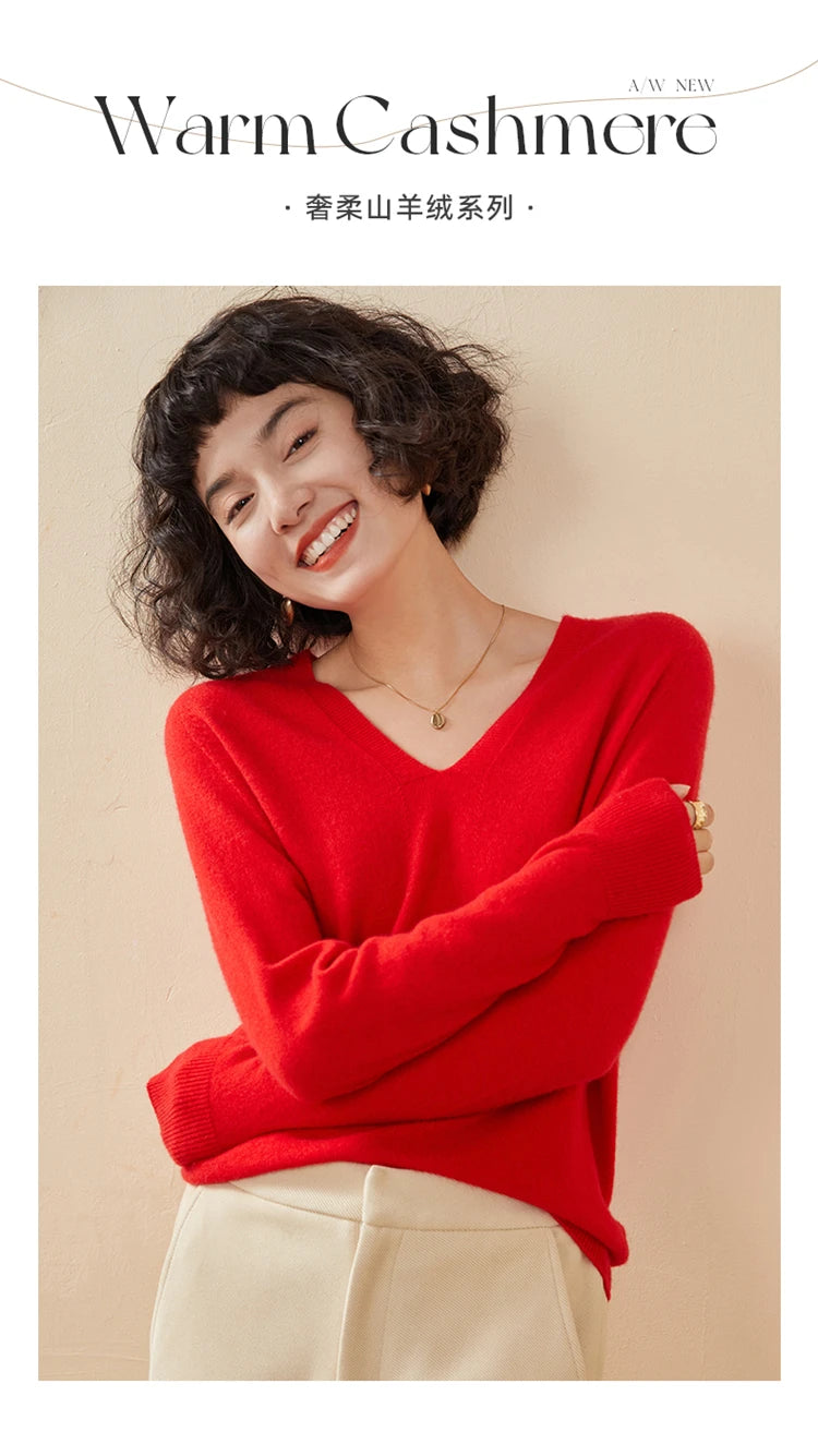 Women's Cashmere V-Neck Sweater, Knit Pullover