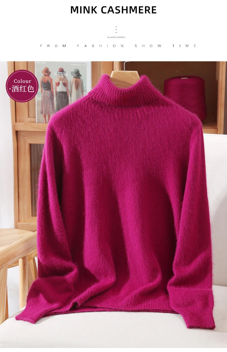 Women's High Collar Knit Sweater, Thick Pullover