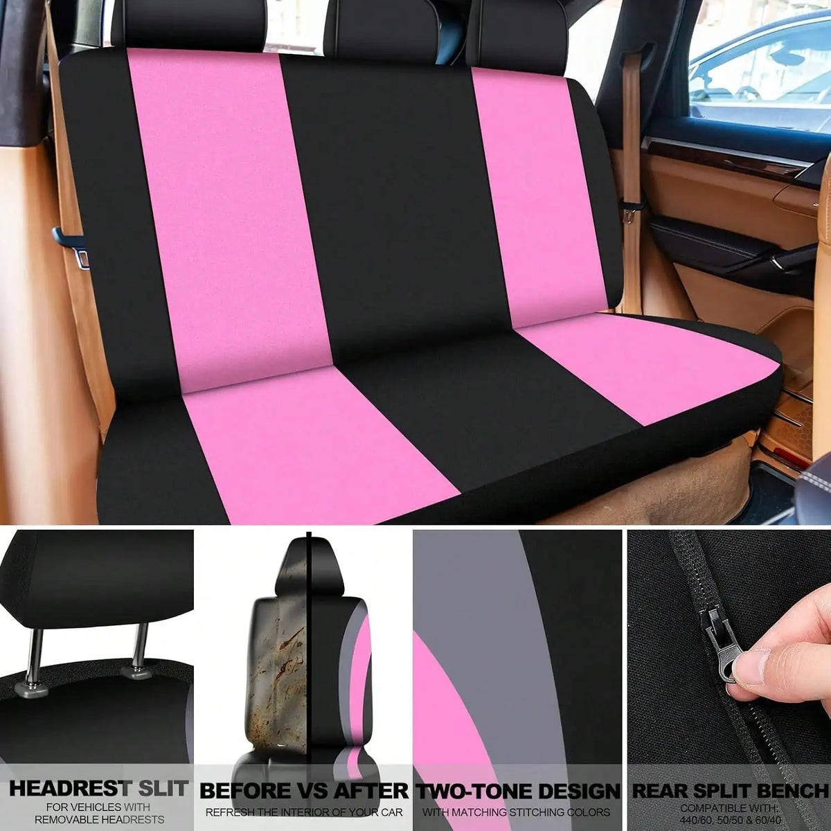 35-Piece Luxury Car Seat Cover Set - Soft Fluffy Steering Wheel Cover, Universal Safety Belt Protectors, Gear Shift Cover, Fashionable Interior Accessories For Women - Premium Polyester Fiber, Easy To Install, Stylish, And Pr