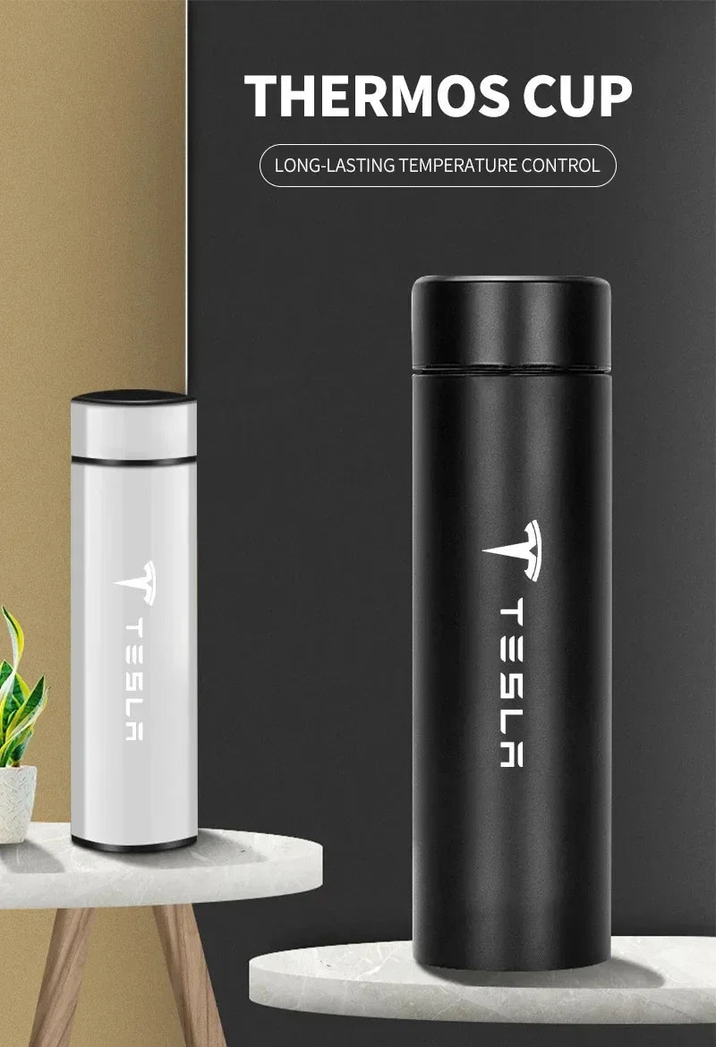 304 Stainless Steel Portable Car smart Thermos bottle with temperature display For TESLA MODEL X S 3 Y Car Emblem Accessories