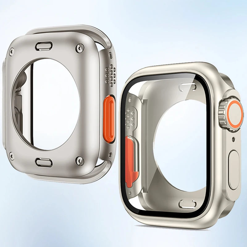 Screen Protector Cover for Apple Watch 44mm 45mm 46mm 42mm Hard PC Front Rear Bumper Case for Iwatch 10 9 8 7 6 Change To Ultra