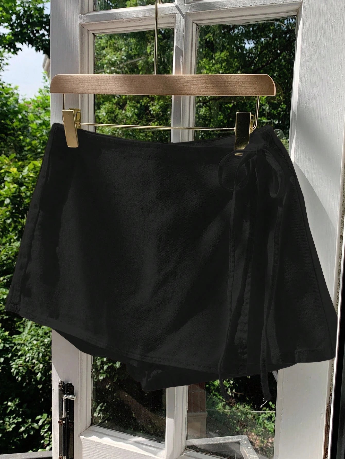 Ladies New Spring Summer Linen Solid Color Casual Sports Elastic Waist Drawstring Belted Skort for Spring Summer