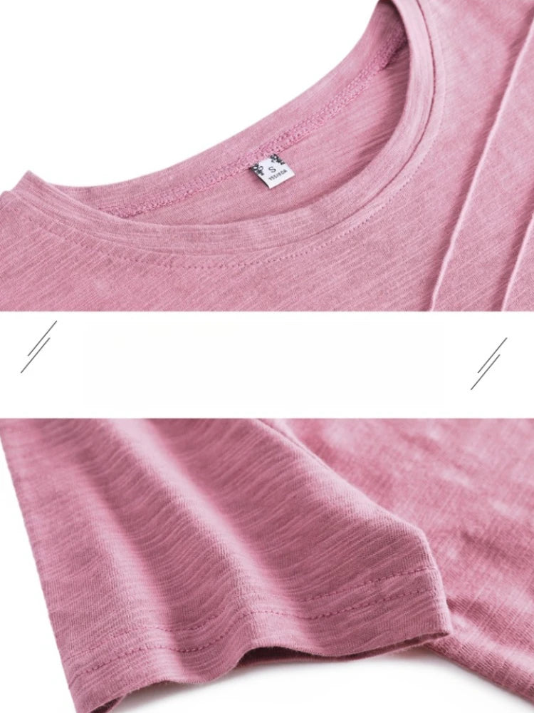 Women's slub cotton button tee, loose crew neck — view 4 of 20