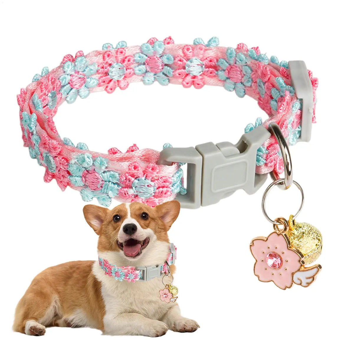 Cute Cat Collar Soft Cute Lace Embroidery Adjustable Lead with Bell Summer Cat Collar for Daily Home Yard Camping Indoor Spring