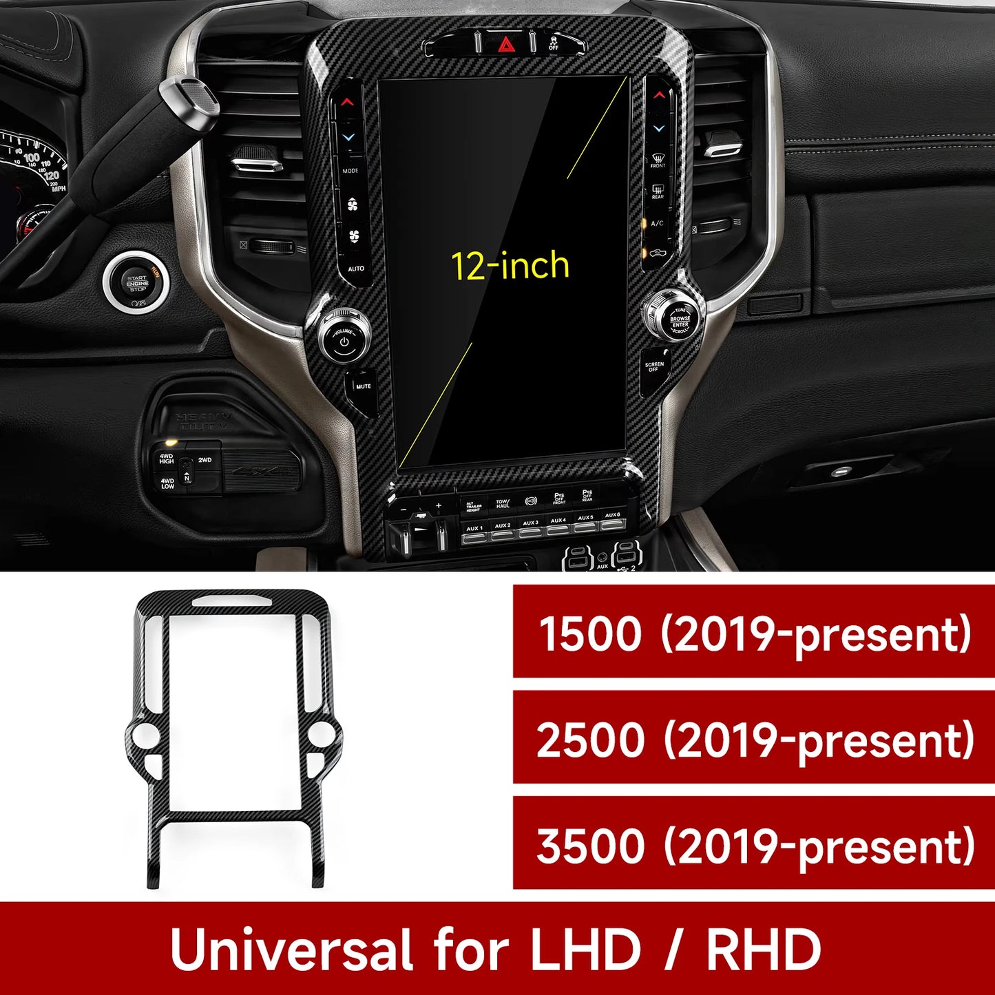 Carbon Fiber Interior Trim Sticker Kit for Dodge RAM 1500/2500/3500 2019-2026