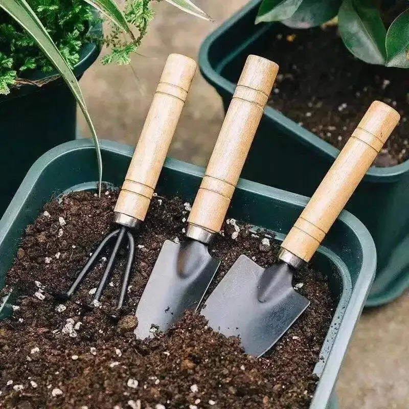 3pcs/set Rake and Shovel Set Mini Gardening Tool Set Garden Potted Flower Soil Loosening Planting Transplanting Hand Tool Kit