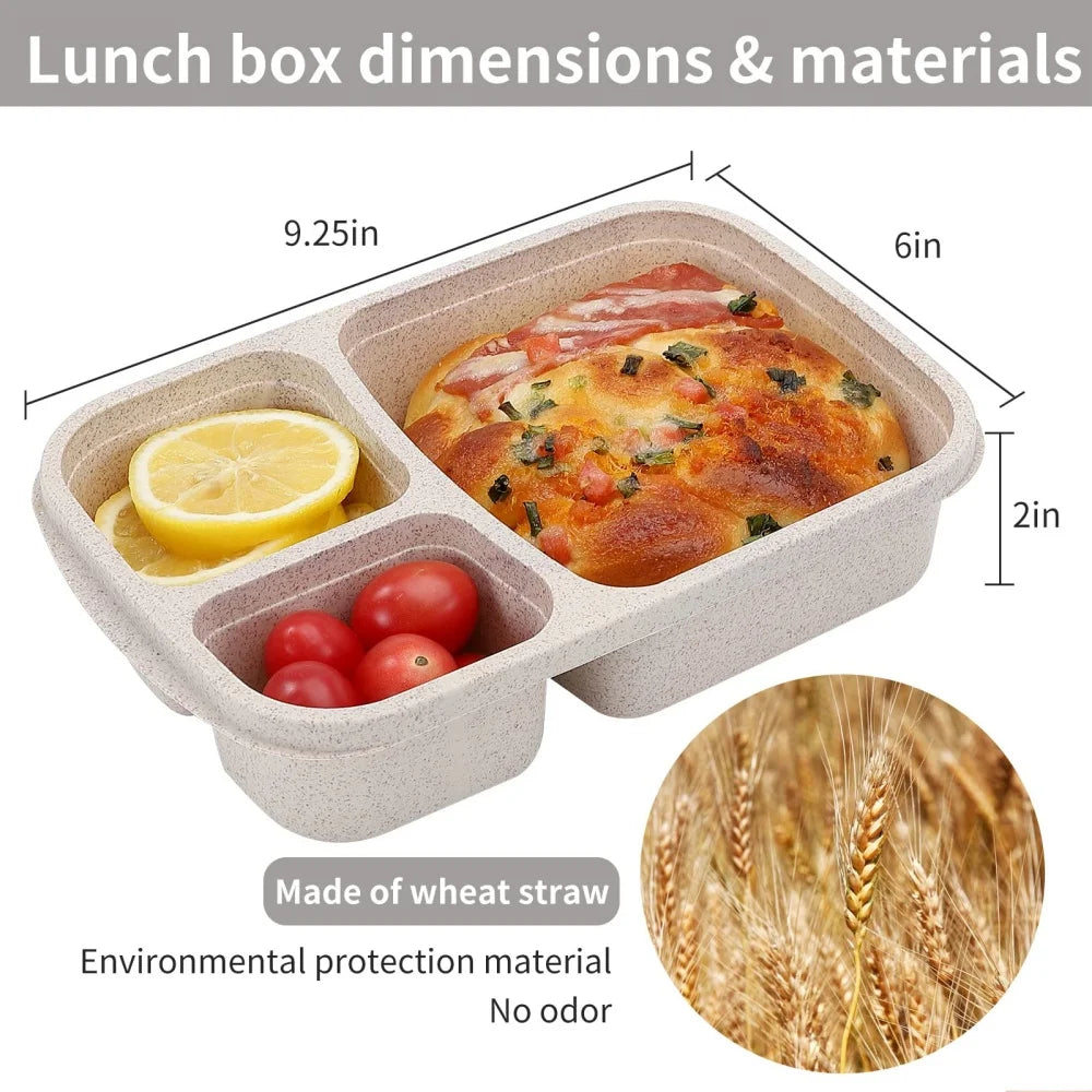 Bento Lunch Box Set 3 Compartment Food Storage Containers Wheat Straw Meal Prep Lunch Box Plastic Food Storage Container