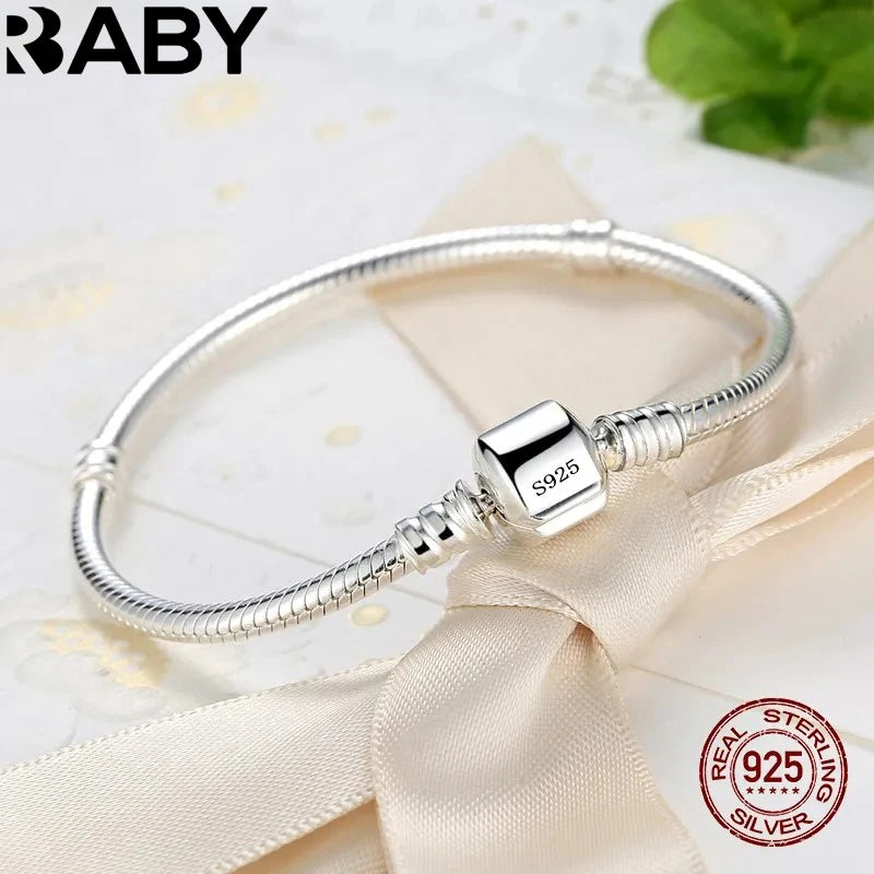 925 Sterling Silver Snake Bone Charm Bracelet – Handmade Fine Jewelry for Women | 2 Styles, 16–23cm
