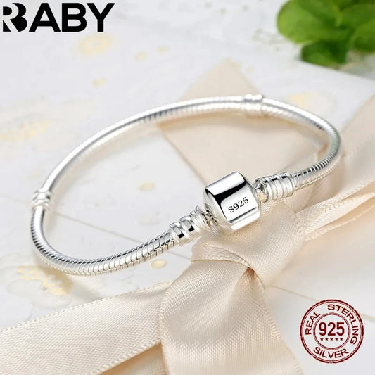 925 Sterling Silver Snake Bone Charm Bracelet – Handmade Fine Jewelry for Women | 2 Styles, 16–23cm