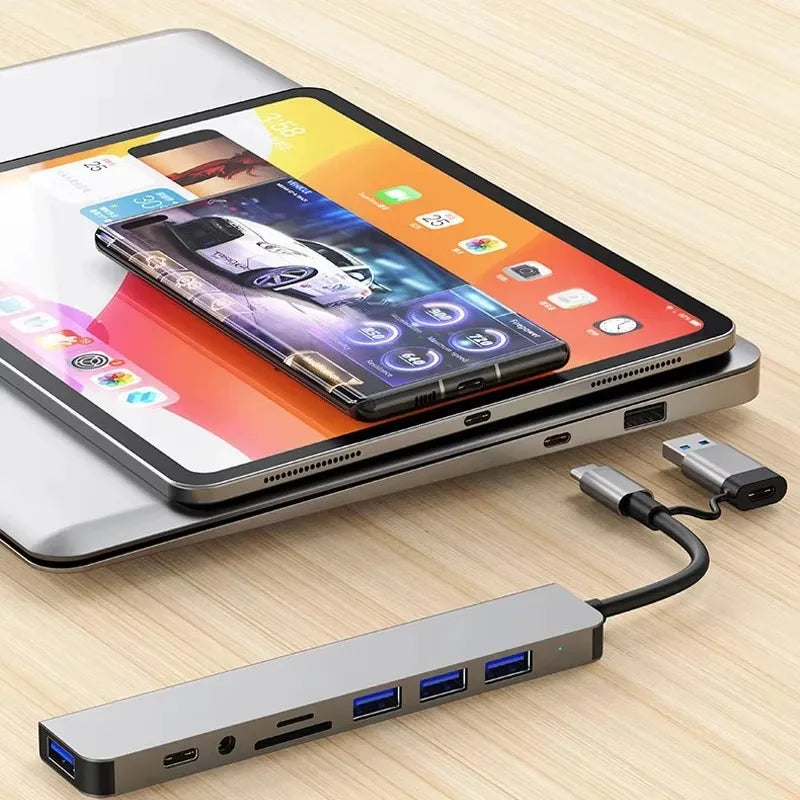 USB C Hub USB Splitter 8 in 2 USB Extender with 4 USB Port 1 USBC Port TF/SD Card Reader Audio Output Compatible with MacBook