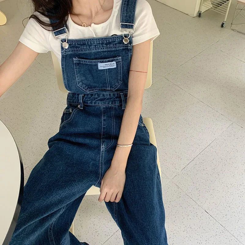 New Summer Fashion Denim Jumpsuits for Women Wide Leg Jeans Overalls Korean Baggy Suspender Pants Korean Streetwear Trousers
