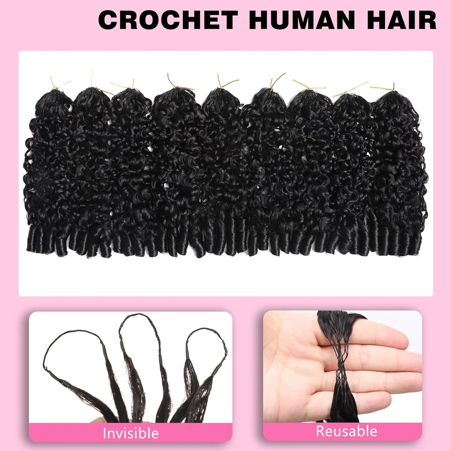 Burmese Curly Crochet Human Hair Pre Looped Deep Wave Human Hair Crochet Miracle Knots Feathered Human Crochet Hair Extensions