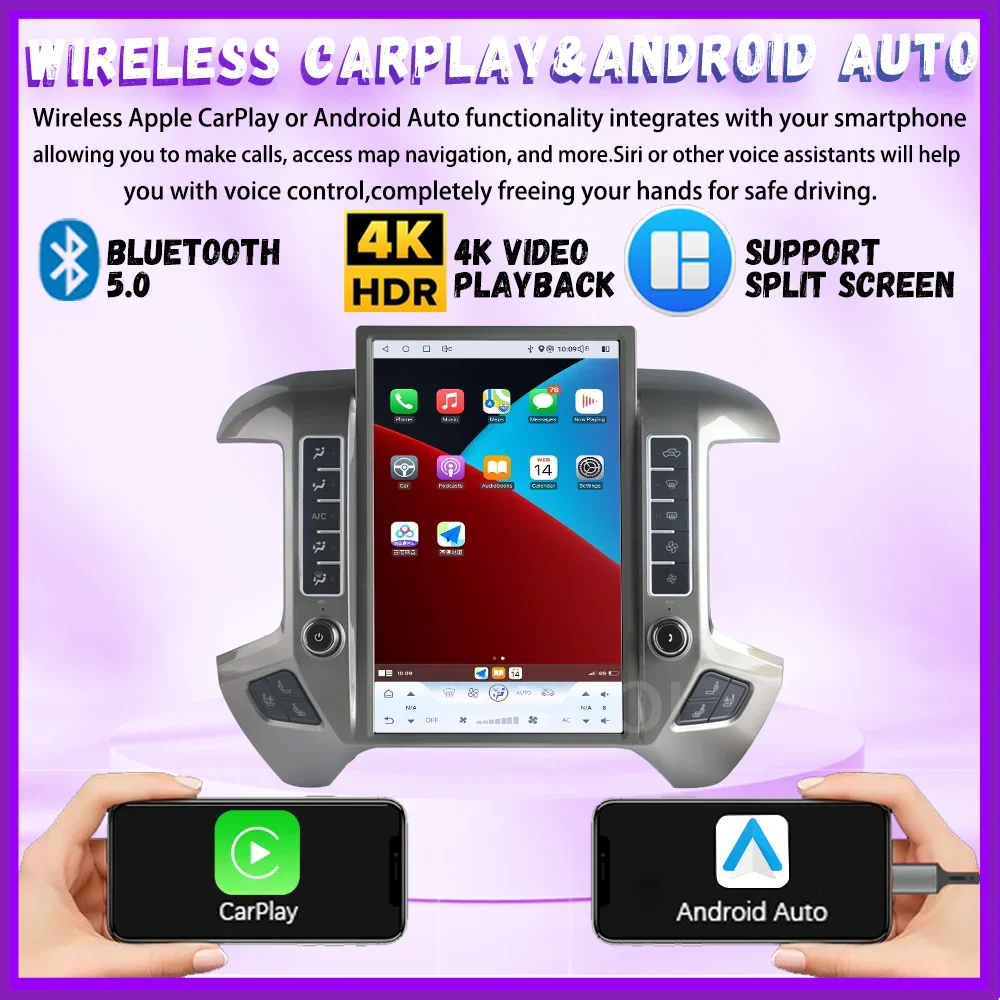 Car Radio For Chevrolet Silverado GMC Sierra 2013-2020 CarPlay Android Auto Automotive Multimedia Tesla Style Bluetooth 4G GPS