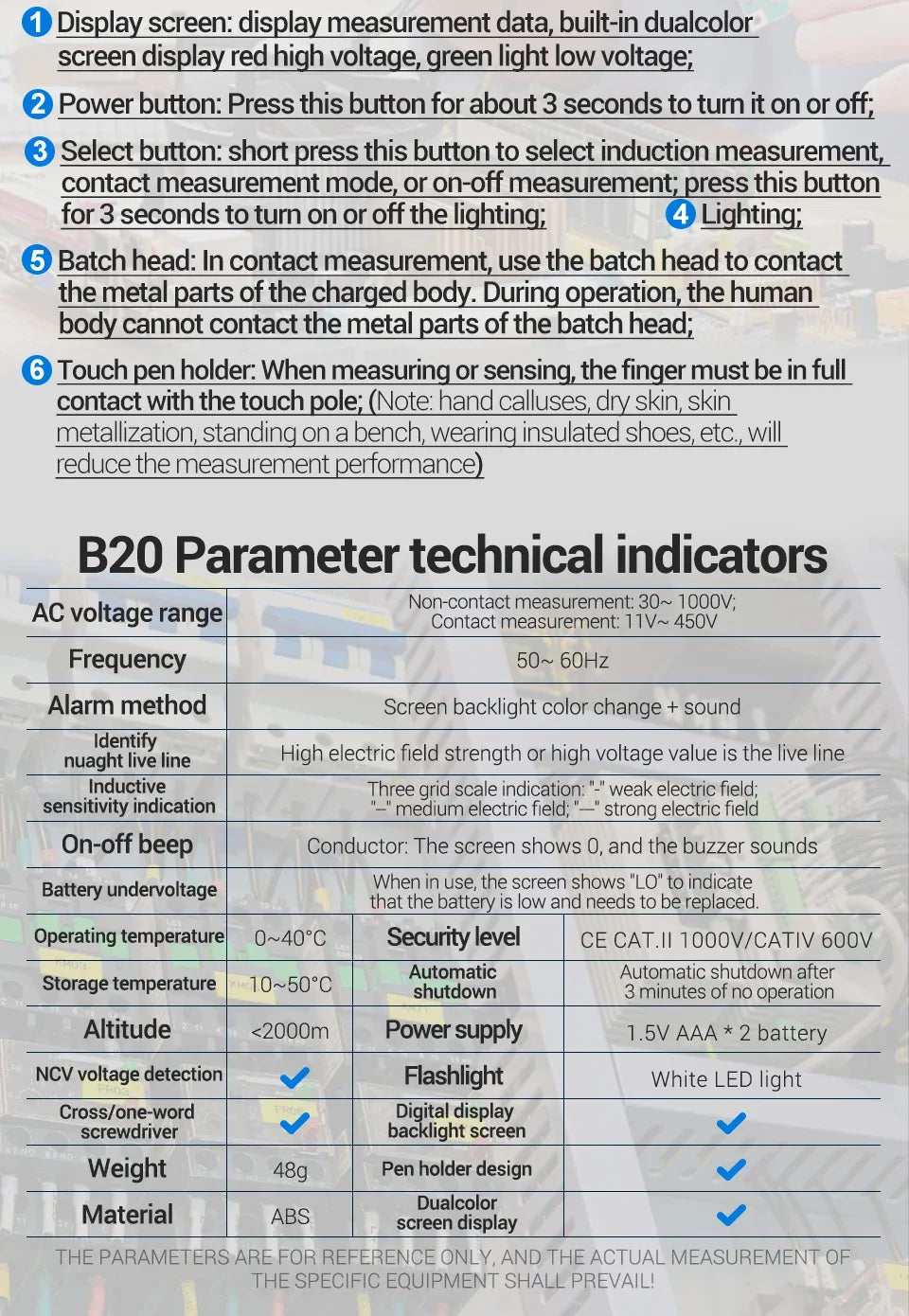 ANENG B20 Insulated Screwdriver Double Head Dual-use Slotted Cross Tester Pen Screw Driver Repair Voltage Meter Hand Tools