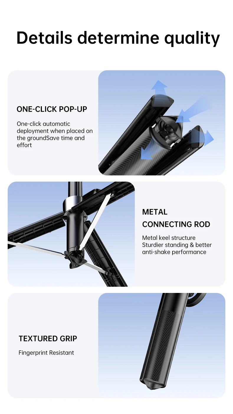 Double-side Magnetic Phone Selfie Stick with Remote Auto-Open 1.8m Extendable Tripod for iPhone 17 16 15 Pro Live Streaming Vlog