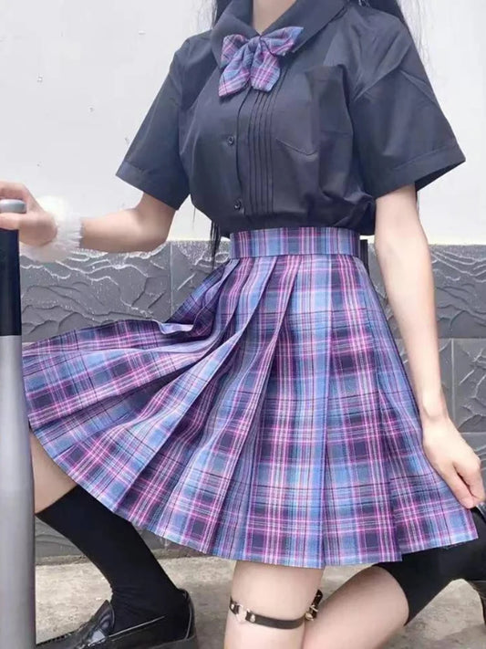 ZOKI Plaid Pleated Mini Skirt – Bow Knot High Waist Preppy Style | Harajuku Aesthetic Women's A-Line Dance Skirt | S-XXL
