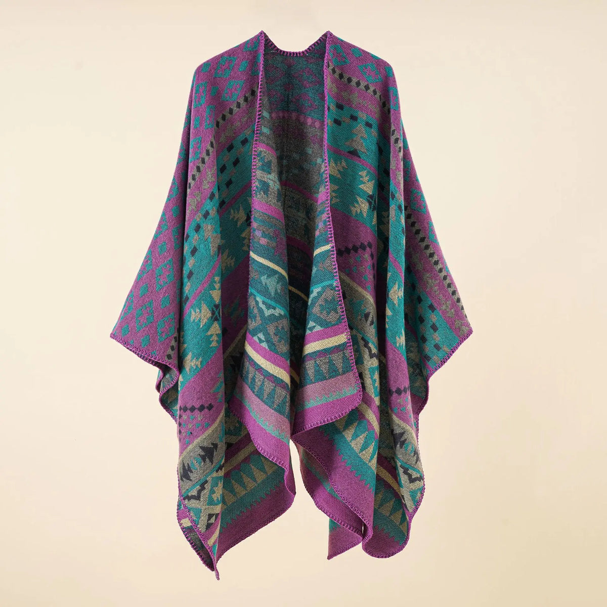 Women's Cashmere-Feel Poncho Wrap - Thick Winter Blanket Scarf - photo 4