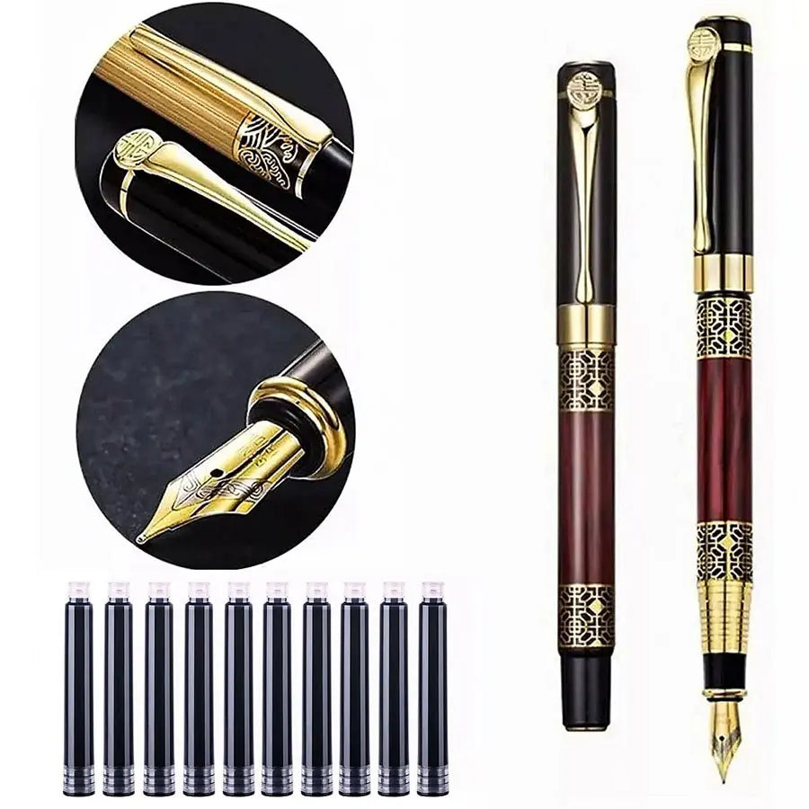 1-100Pcs/Set Retro Metal Fountain Pen Replaceable Ink Elegant Gift for Writing Stationery Office School Supplies