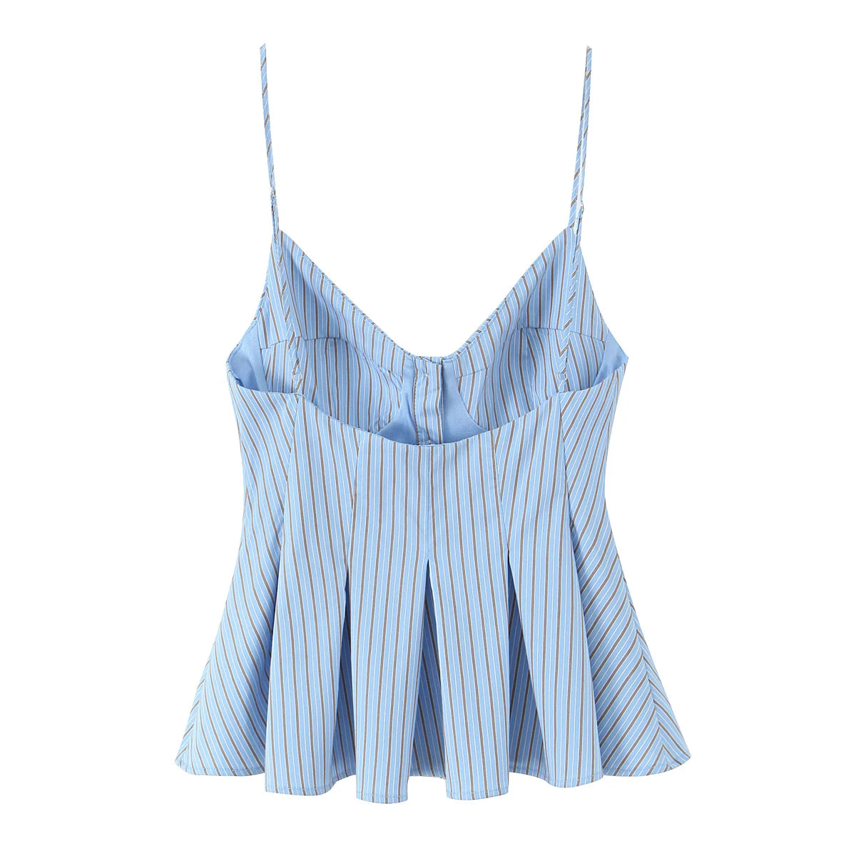 DUOPERI Women 2026 New Fashion Poplin Striped Backless Camisole Thin Straps V-Neck Female Chic Lady Casual Mujer Tops