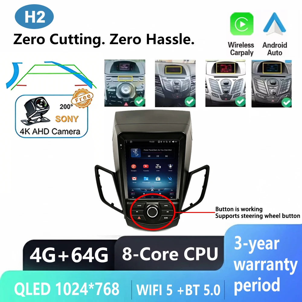 9.7" Car Stereo with Apple CarPlay & Android Auto, Compatible with Ford Fiesta MK6 & MK7