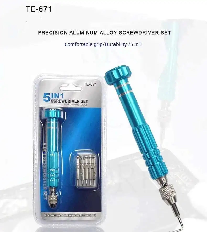 5 in 1 Mini Precision Screwdriver Set with Magnetizer TE-671 Aluminum Alloy Handle Interchangeable Bits for iPhone Camera Watch