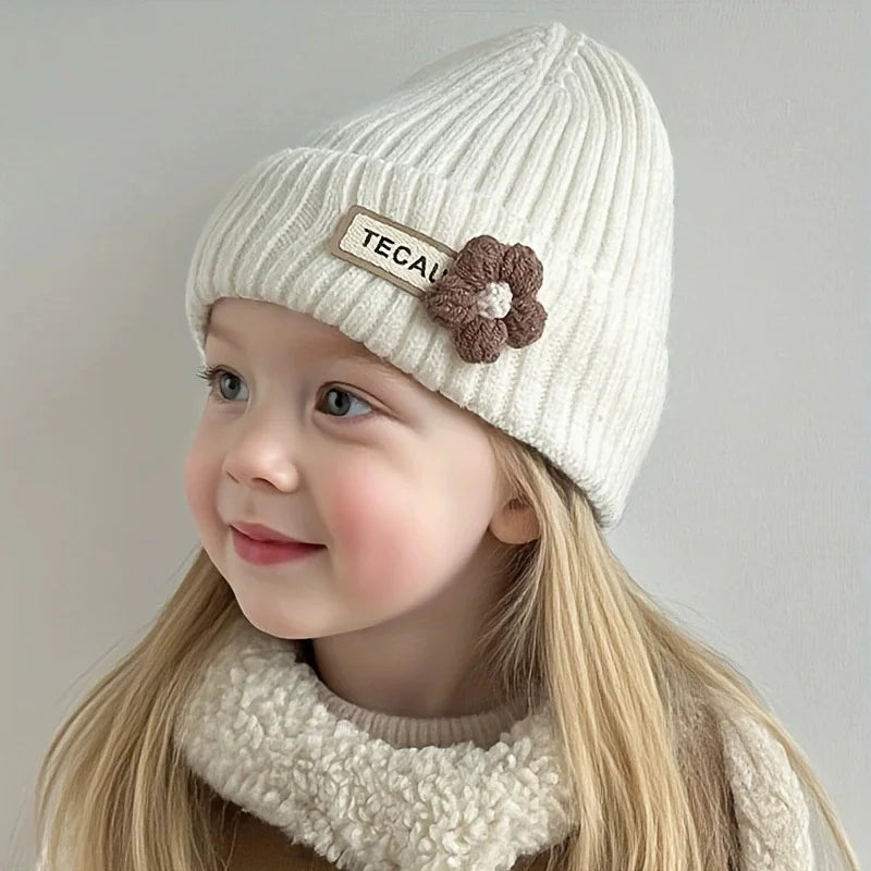 Baby Girl Flower Print Knit Beanie - Warm Infant Winter Hat - photo 2