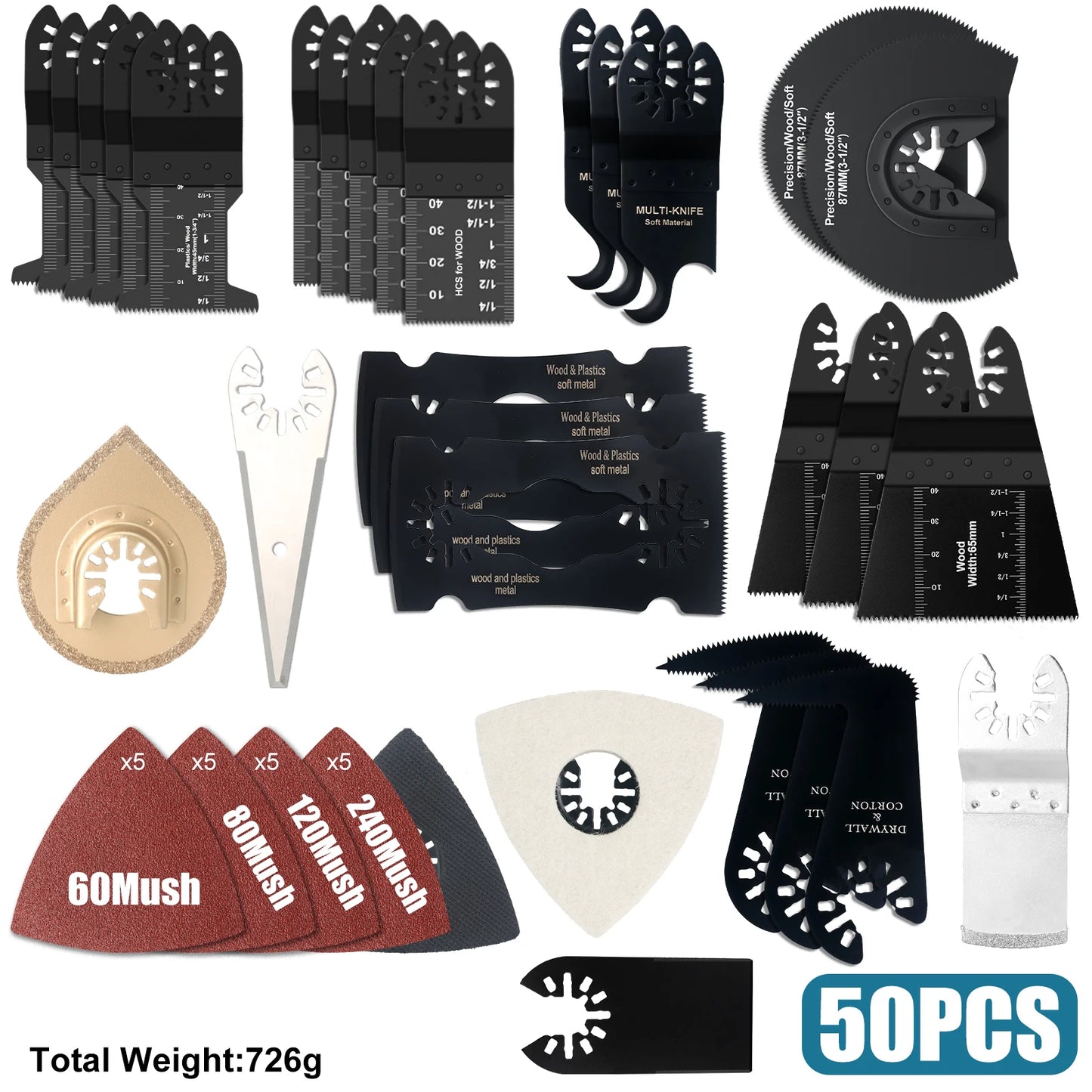 Japanese Tooth Carbide Oscillating Saw Blade Kit 10-39Pcs Arc Edge Oscillating Multitool Blades Precise Cut for Wood PVC Iron