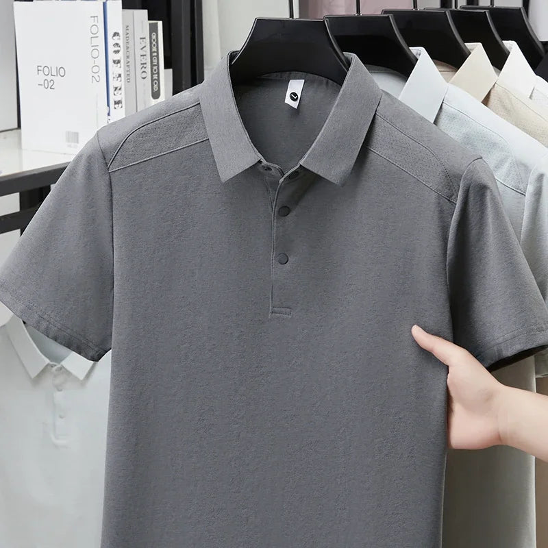 Men's Lapel Polo Tee - Breathable Soft Stretch, Summer Daily Wear
