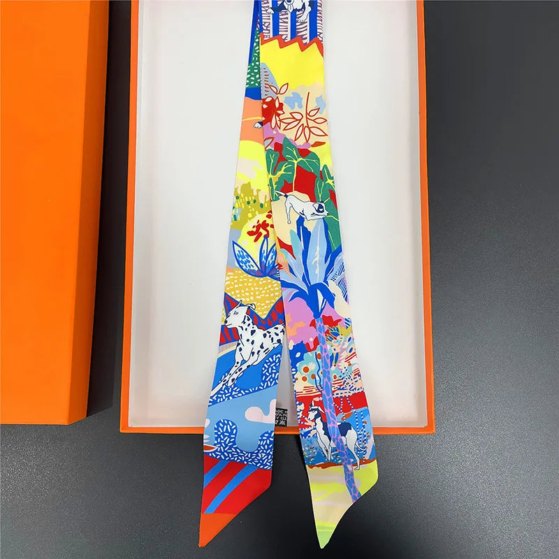 Women's Long Skinny Ribbon Scarf - Printed Hair Tie & Bag Band - photo 10