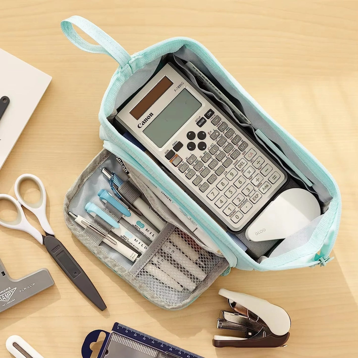 Kawaii Large Capacity Pencil Case Durable Canvas for Student Stationery Double-deck Pen Pouch Storage Bags School Supplies
