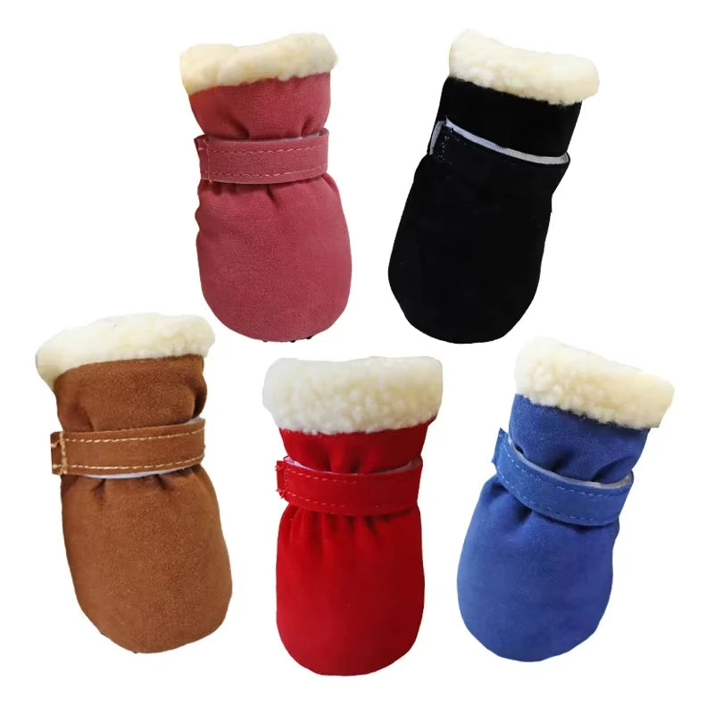 Plush Dog Snow Boots 4-Pack - Thick Warm Non-Slip Puppy Shoes