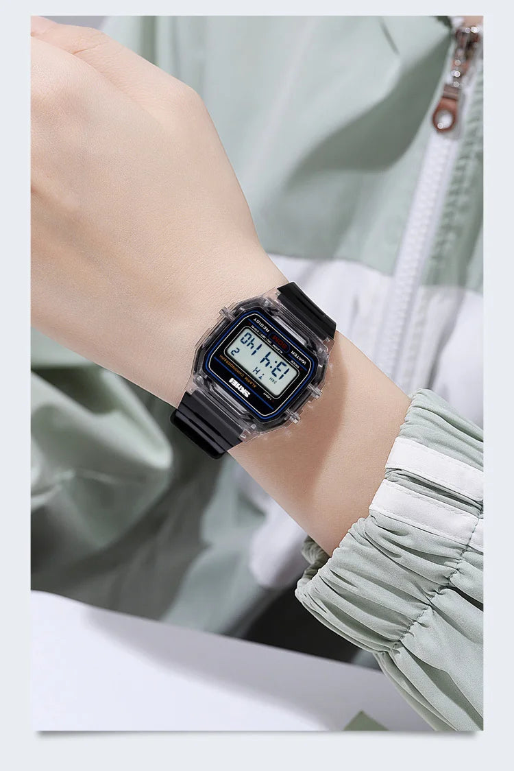 Skmei Women Digital Watches Fashion Transparent Case TPU Strap Led Waterproof Swimming Sports Wristwatch Female Alarm Clock