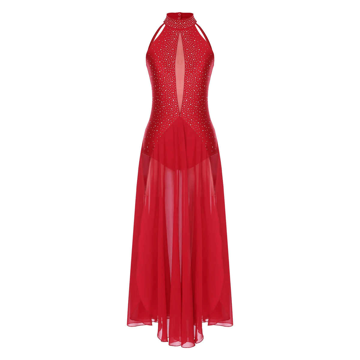 Women's halter lyrical dance dress with rhinestone strappy back