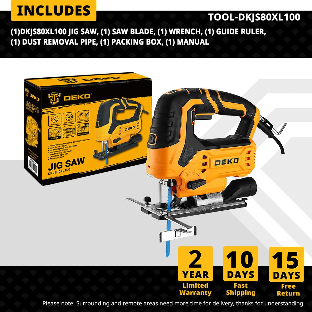 DEKO DKJS80XL100  JIG SAW 220V 800w  Woodworking Electric Tools Electric Saw With  Wrench Guide Ruler Saw Blade