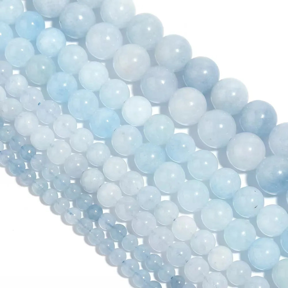Blue gemstone beads for DIY bracelets, necklaces, pendants, jewelry making, and accessories, natural aquamarine round beads