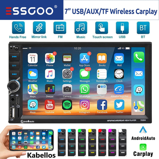 7" Double DIN Car Stereo with Apple CarPlay & Android Auto