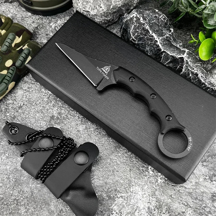 New Styles TOPS with Sheath Outdoor Straight Knife G10 Handle 8Cr13Mov Blade Camping Hunting Self-defense Multi-fuctional Tools
