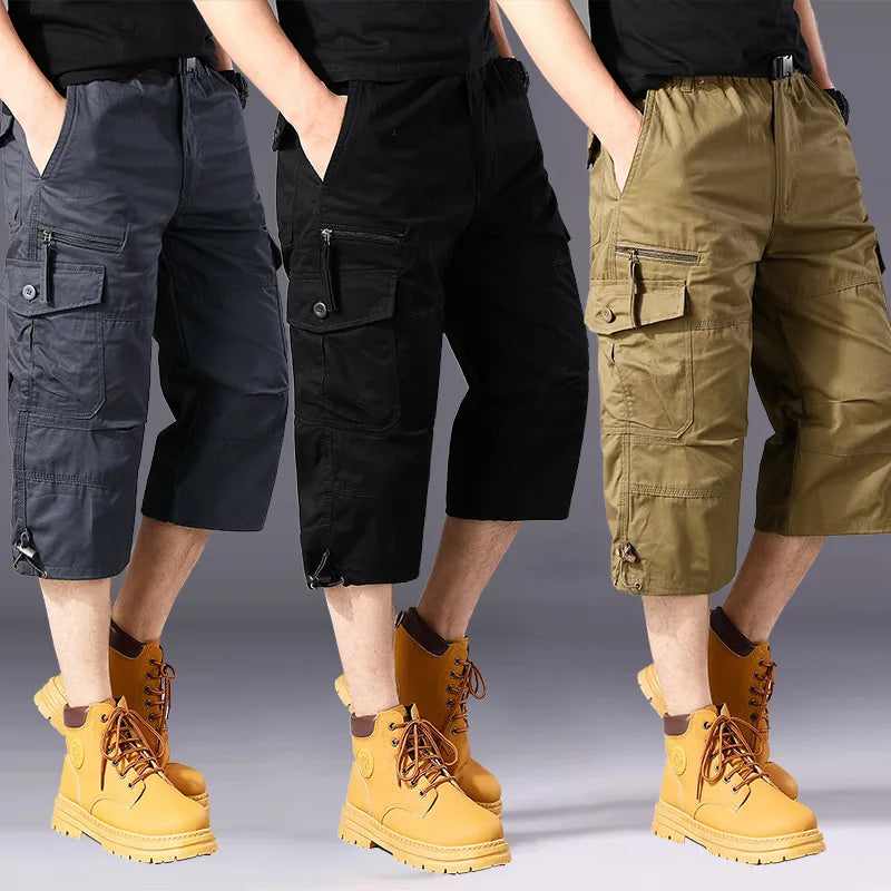 Men's Cargo Shorts — Loose Elastic-Waist Multi-Pocket Casual Shorts