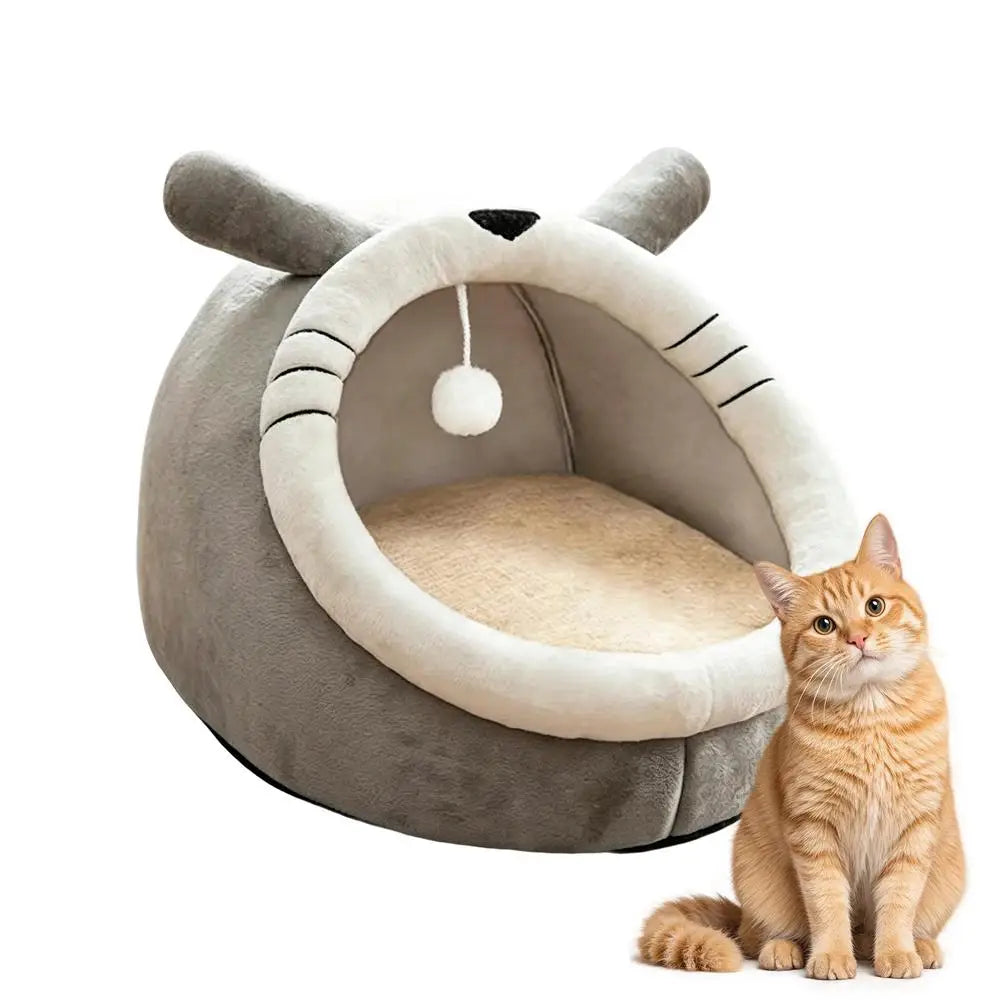 Cute Cartoon Cat Cave Bed - Warm Kitten House Nest – photo 7
