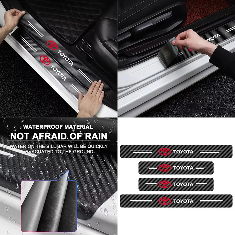 Car Door Threshold Scuff Plate Carbon Fiber Decals Stickers For Toyota RAV4 Corolla Camry Frontier Supra C-HR Hilux Tacoma Prado
