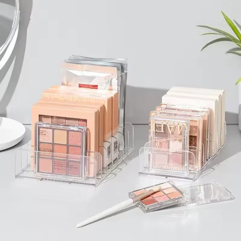 Makeup Organizer Box, 7-Compartment Clear Storage Shelf, Multi-Cell Display for Cosmetics, Blush, Eyeshadow,Space-Saving Durable