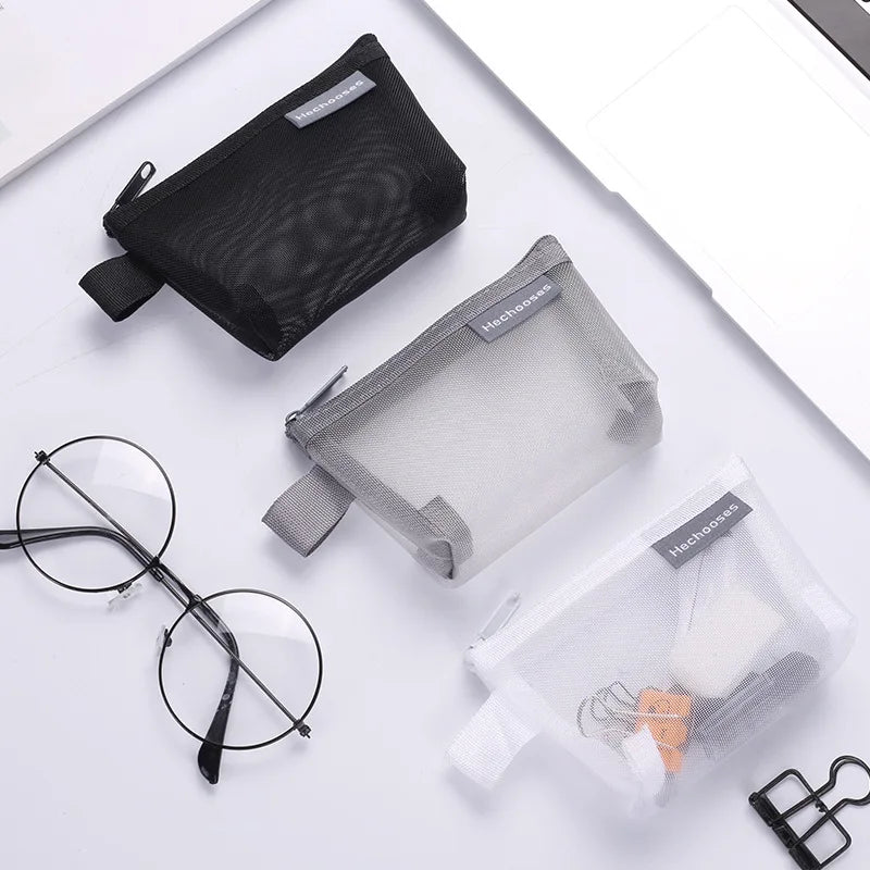 Coin Organizer Bag Mesh Cute Purse Key Lipstick Nylon Cards Pouch Coin Bag Small Item Storage Mini Cosmetic Bag Office Case